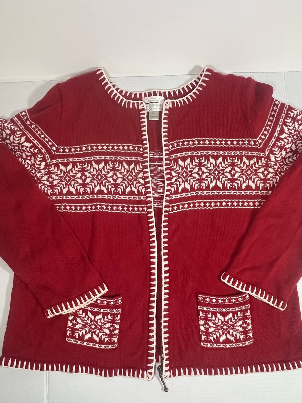 Christopher & Banks Red Fair Isle Zip Cardigan